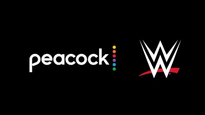 Das Firmenlogo von Peacock und World Wrestling Entertainment