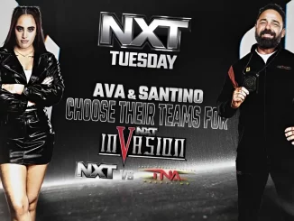 Offizielle NXT Invasion Promo Grafik mit Ava links und Santino Marella rechts