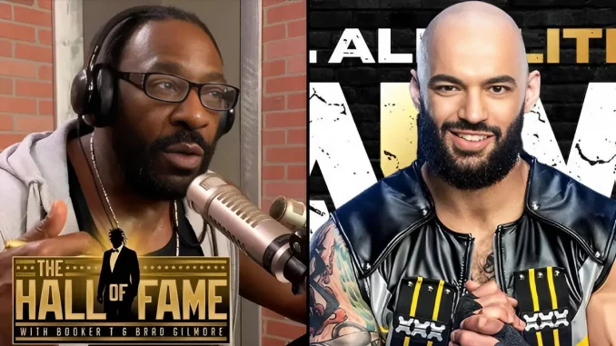 Foto mit Booker T links und Ricochet rechts