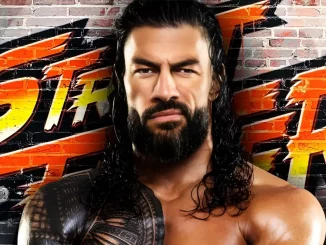 Roman Reigns vor dem Street-Fighter-Logo