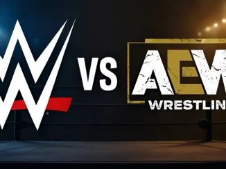 WWE gegen AEW Logo in einem Wrestling Ring