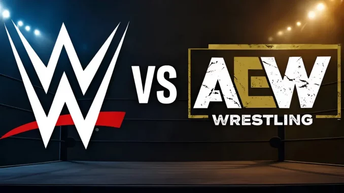 WWE gegen AEW Logo in einem Wrestling Ring