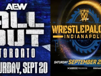 Grafik mit dem AEW All Out und dem WWE Wrestlepalooza Logo