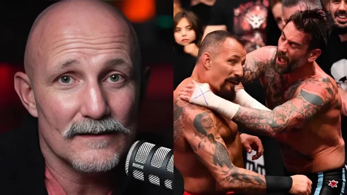 aew-bobby-fish-cm-punk Foto mit Bobby Fish (links) und ein Foto seines Matches gegen CM Punk (rechts)