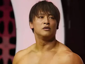 Kota Ibushi blickt von der Stage in die Zuschauermenge