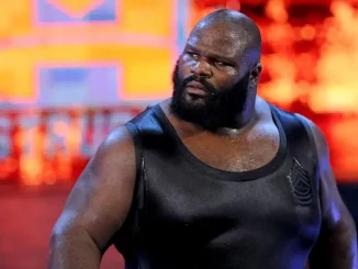 Mark Henry blickt von der WWE Stage in die Zuschauermenge