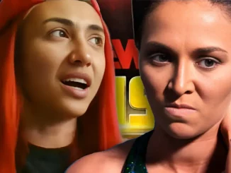 Nixon Newell und Miranda Alize vor einer AEW Collision Grafik