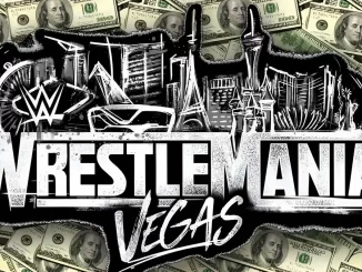 Logo von WrestleMania in Las Vegas mit vielen US-Dollar
