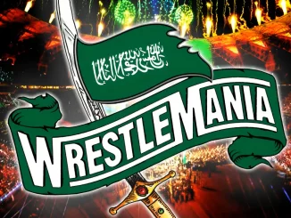 Arena in Saudi-Arabien mit dem WrestleMania Logo