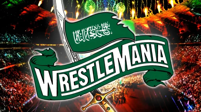 Arena in Saudi-Arabien mit dem WrestleMania Logo