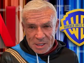 Foto mit Eric Bischoff und dem Netflix und Warner Bros Pictures Logo