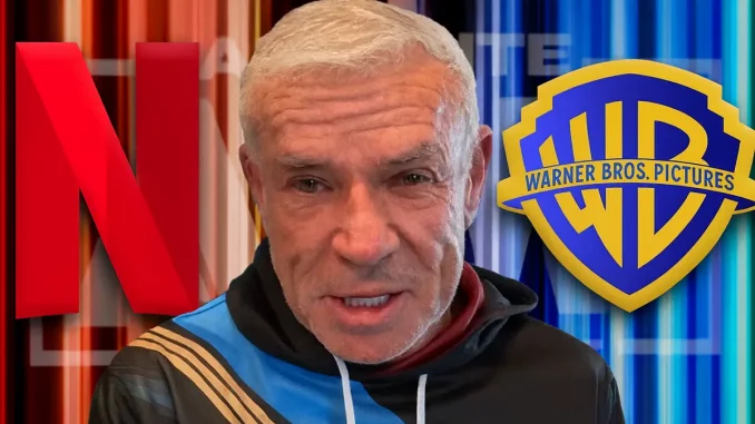 Foto mit Eric Bischoff und dem Netflix und Warner Bros Pictures Logo