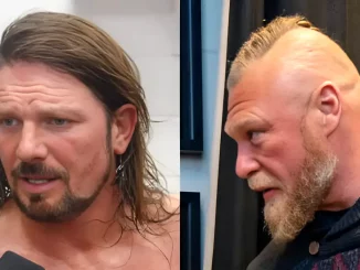 Foto mit AJ Styles (links) und Brock Lesnar (rechts)