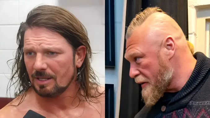 Foto mit AJ Styles (links) und Brock Lesnar (rechts)