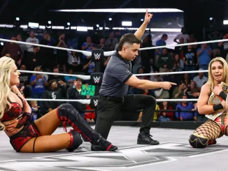 In-Ring Aufnahme von Blake Monroe, Referee Felix Fernandez und Thea Hail