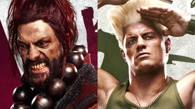 Street Fighter Fotos von Roman Reigns als Akuma (links) und Cody Rhodes als Guile (rechts)