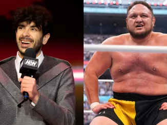 Foot mit Samoa Joe am Mikrofon (links) und Samoa Joe im Ring (rechts)