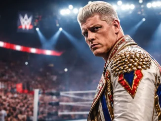 Cody Rhodes blickt vor einem WWE-Ring in die Kamera