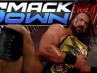 Drew McIntyre liegt mit dem Undisputed WWE Champion Belt auf dem Boden