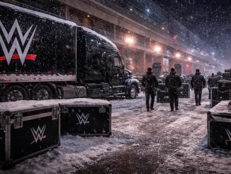 WWE-Truck und Reisekoffer im Schnee
