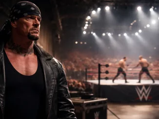 Undertaker beobachtet ein WWE Match aus dem Backstagebereich