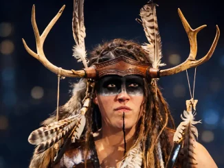 Valhalla in ihrer charakteristischen Ring-Ausrüstung mit Geweih-Kopfschmuck bei einem WWE-Event