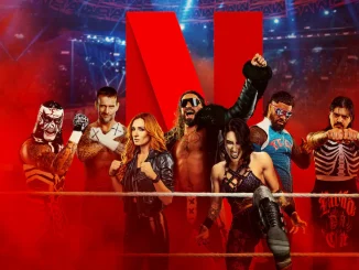 Mehrere WWE-Superstars vor dem Netflix Logo