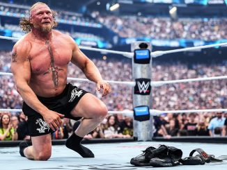 Brock Lesnar erhebt sich im Ring bei WrestleMania 42