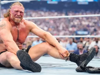 Brock Lesnar sitzt weinend im Ring bei WrestleMania 42