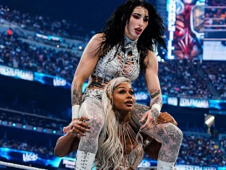 Jade Cargill mit einem Move gegen Rhea Ripley bei WrestleMania 42