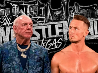Ric Flair und Ludwig Kaiser vor dem WrestleMania Vegas Logo