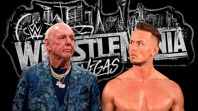 Ric Flair und Ludwig Kaiser vor dem WrestleMania Vegas Logo