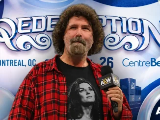 Mick Foley steht vor der AEW Redemption Grafik