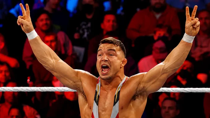 Chad Gable in seiner Siegespose im Ring