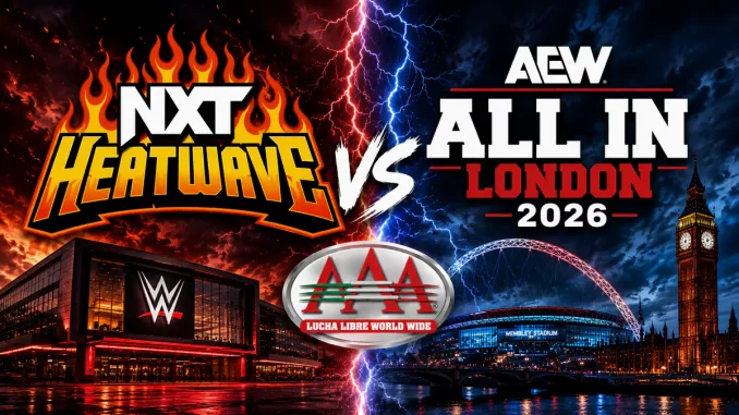 WWE NXT Heatwave gegen AAA und AEW All in London 2026 Grafik