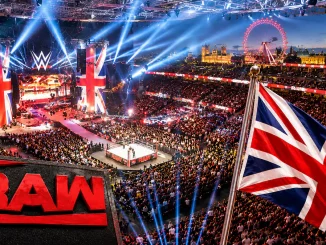 Blick in eine Arena für WWE Raw in London, England