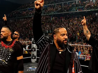 The Bloodline mit ihrer typischen Geste im Ring