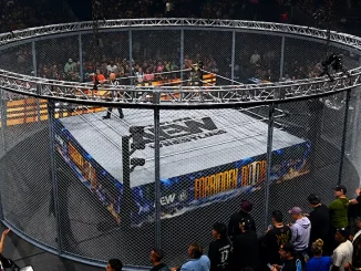 Blick auf die AEW Death's Door Steel Cage Konstruktion