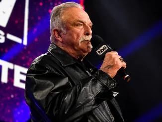 Jake Robert steht auf der AEW Bühne und spricht in ein Mikrofon