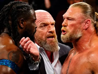 Triple H greift zwischen Oba Femi und Brock Lesnar ein