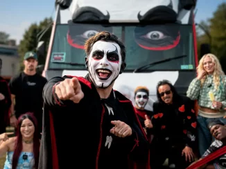 Danhause vor dem Ice Cream Truck mit mehreren WWE Persönlichkeiten