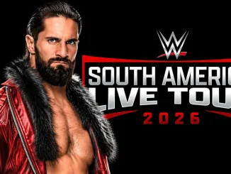 Seth Rollins vor dem offiziellen WWE South America Live Tour 2026 Logo